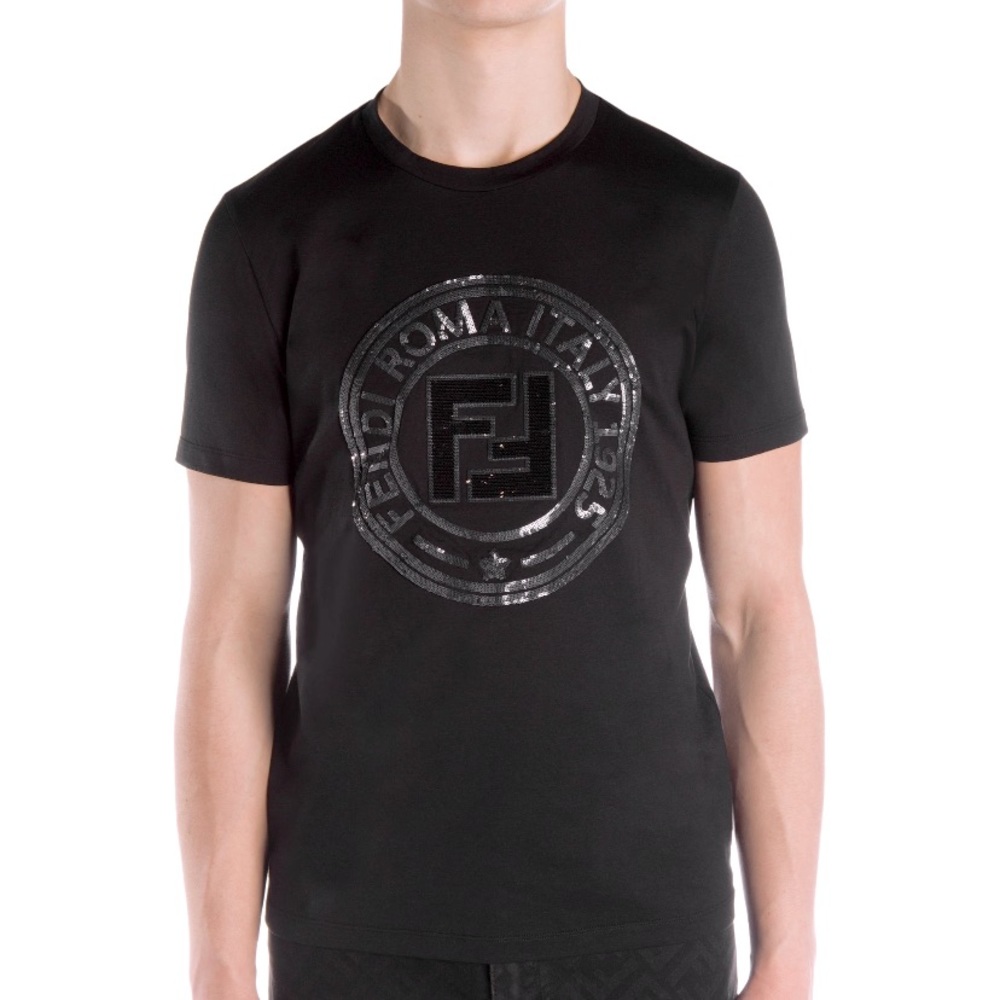 FENDI MEN T-SHIRT BLACK CIRCLE LOGO SIZE SMALL NEW